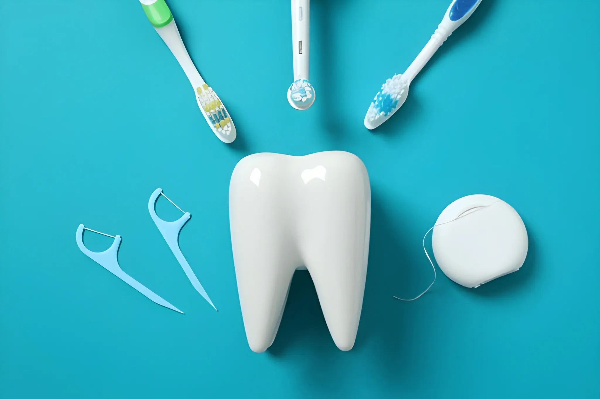 Preventive Dentistry Flower Mound TX cleaning tools and floss used for routine checkups at Supreme Smiles Dentistry.