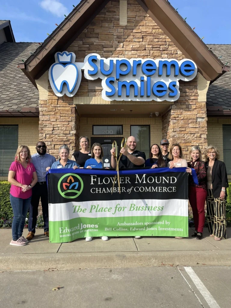 Supreme Smiles dentistry ribbon cutting ceremony with chamber of commerce officials